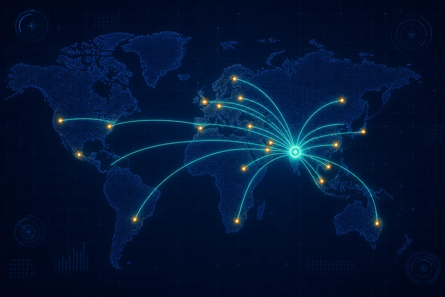Global network map showing CBREX connecting India to international hiring markets across MENA, SEA, Europe, and the Americas