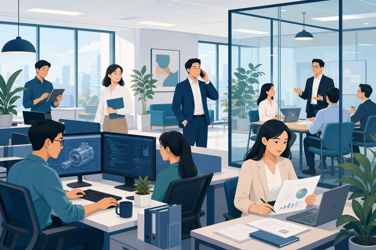 Vietnamese professionals in a modern office environment representing salary benchmarks for Indian companies hiring in Vietnam