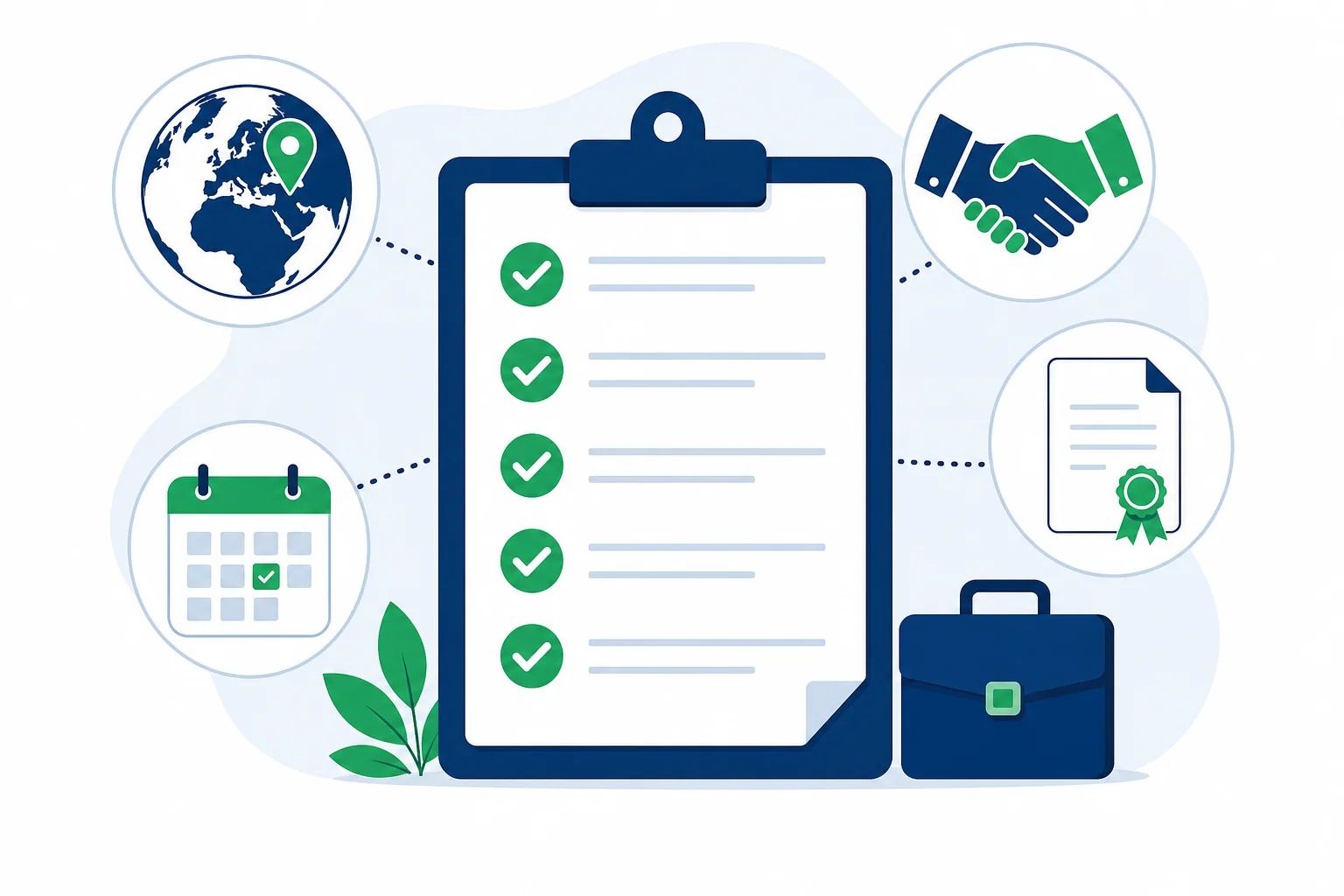 Professional hiring checklist with global hiring icons representing the steps to start hiring in Belgium from India