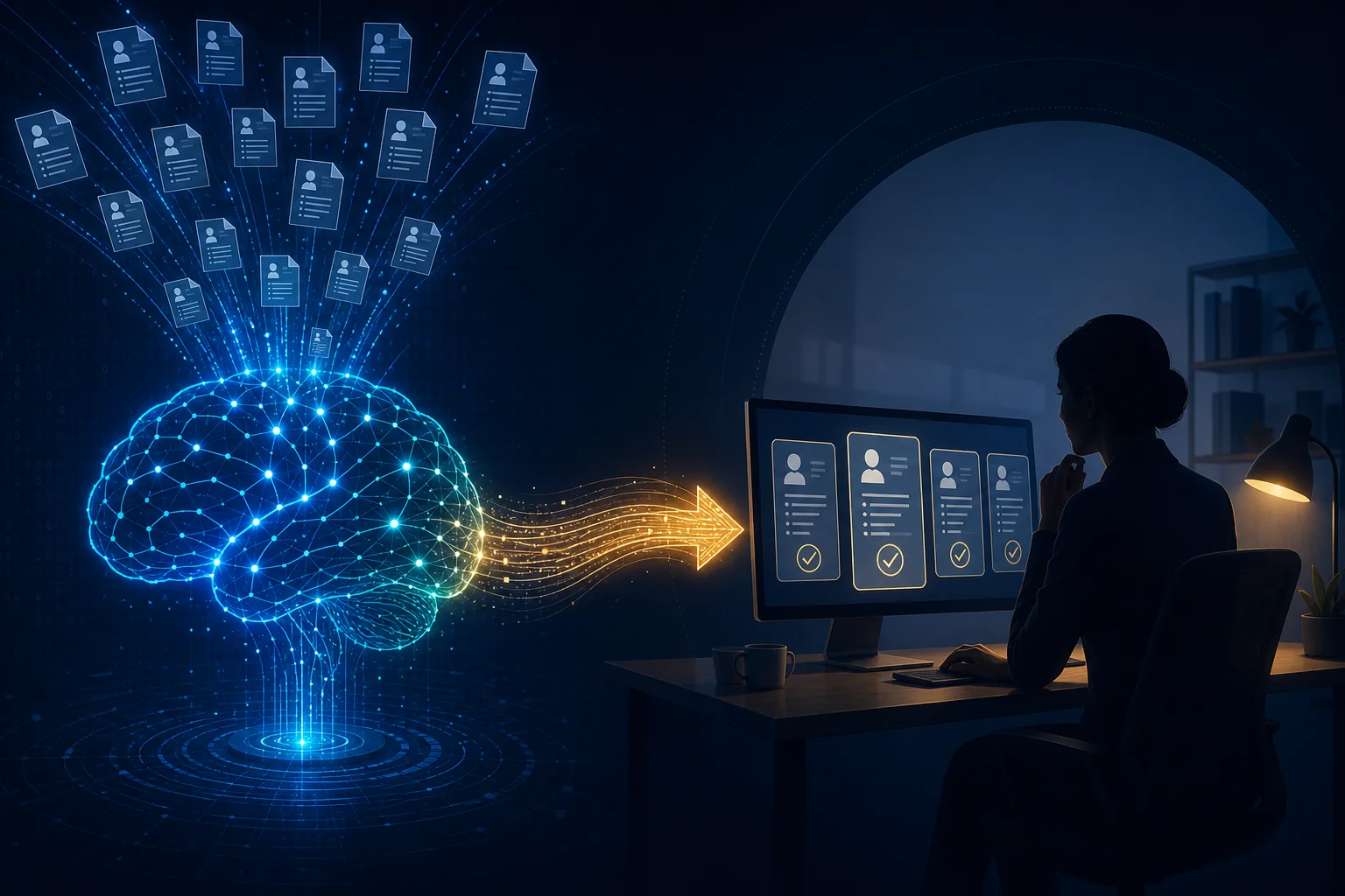 AI-powered resume screening working alongside human recruiters to deliver pre-screened shortlists