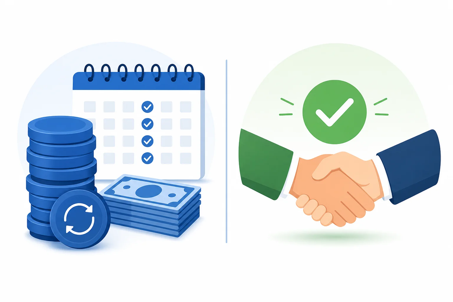 Side-by-side comparison of subscription recruiting costs versus pay-per-hire model showing cost only on successful placement