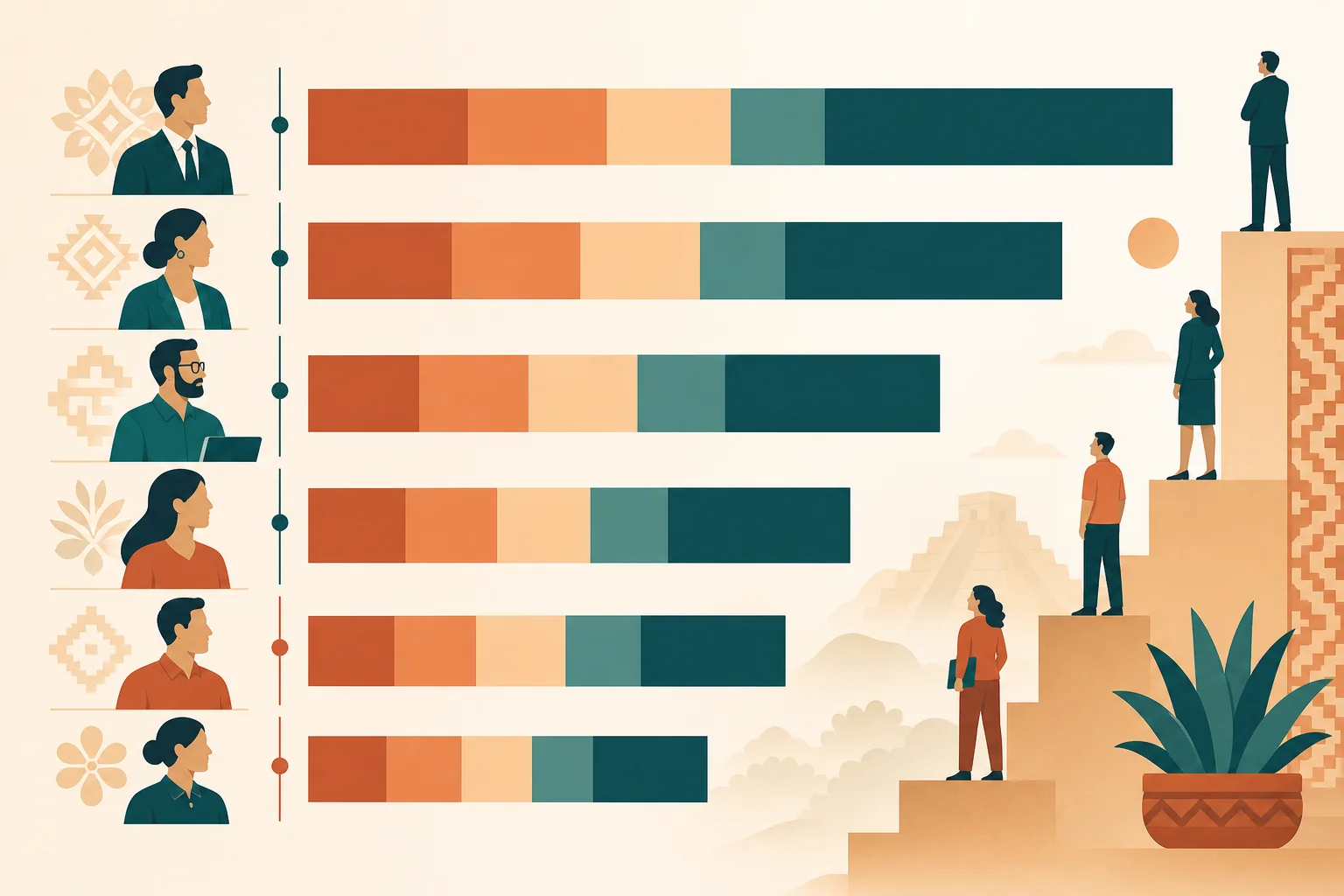 Salary benchmark comparison chart for professional roles in Mexico showing compensation tiers across engineering, sales, operations, finance, and leadership