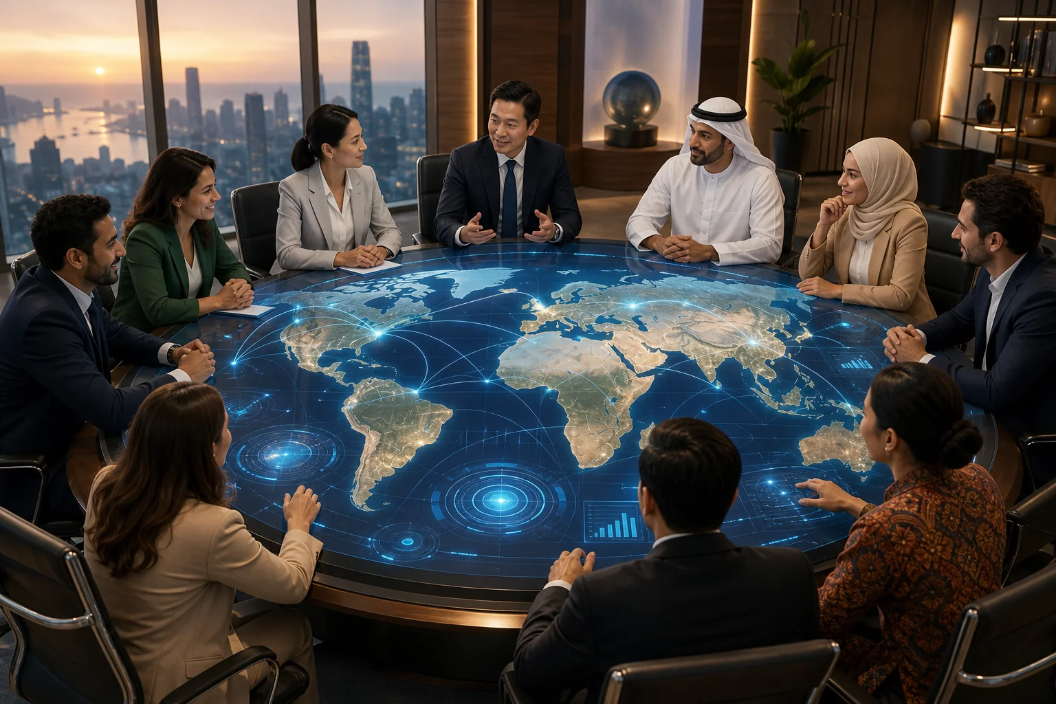 Business professionals coordinating multi-country hiring across Asia, Latin America, and Africa through a single platform