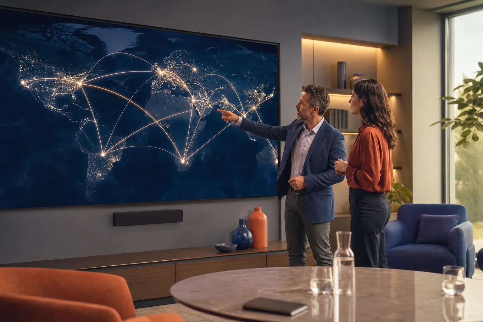 Global network map connecting specialist recruitment agencies across countries through an AI-powered platform