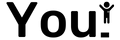 "You" in black type with an exclamation point following it. The exclamation point has a person icon for the top part. Its hands are raised and it has a heart shape outlined white in the heart location.