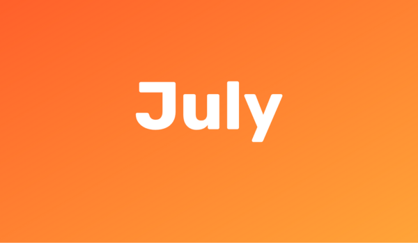 “July” in white type on an orange background