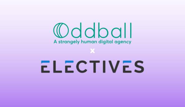 The Oddball and Electives logos on a gradient purple background