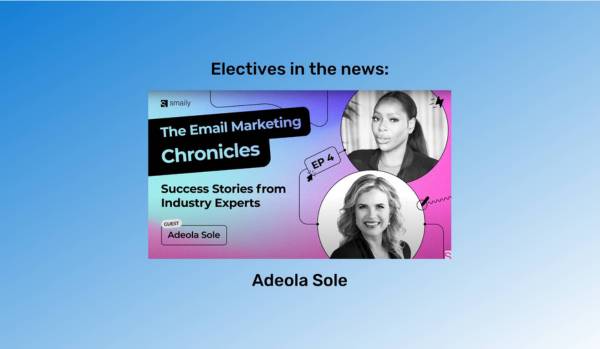 "Electives in the news" at the top in black font and "Adeola Sole" at the bottom in black font. The youtube video cover is between them. The background is a blue gradient.