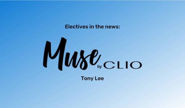 A blue gradient background with the words "Muse by Clio" in large, bold, black letters.
