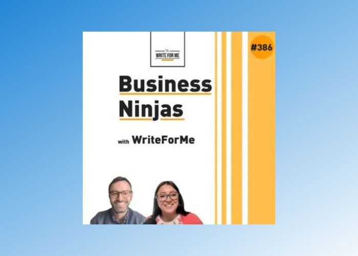 “Jason Lavender, Co-Founder + CEO of Electives, in Business Ninjas” on blue background. The Business Ninjas podcast graphic with Jason Lavender and interviewer Kelsey McDonald appear below the text.
