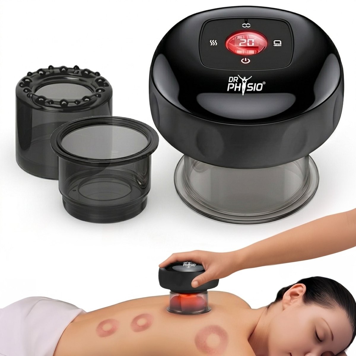 Dr Physio USA 1054 5-in-1 Electric Cupping Massager with Heat, Suction & Red Light Therapy