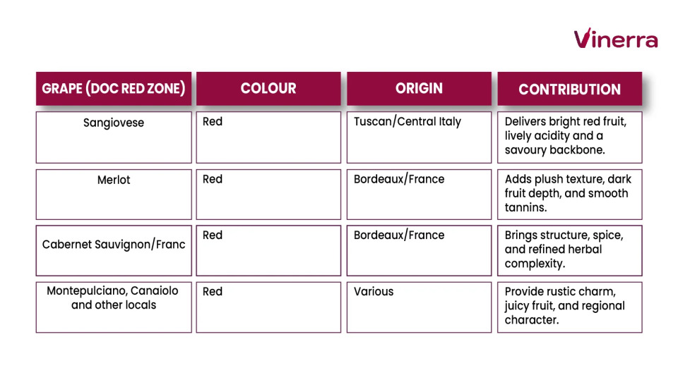 Table with the grapes for Rosso Orvietano DOC wines