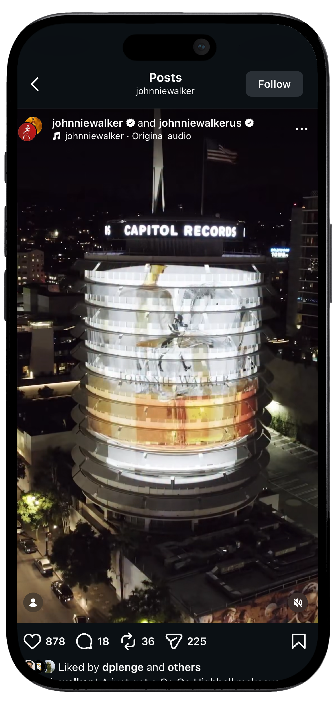 Smartphone displaying Johnnie Walker’s Instagram page, showcasing a mockup of the brand’s social media interface