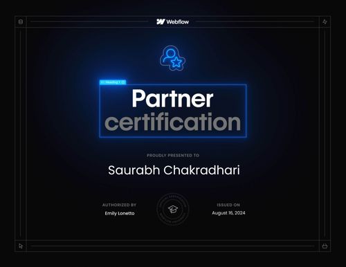 Webflow Partner Certificate - Saurabh Chakradhari