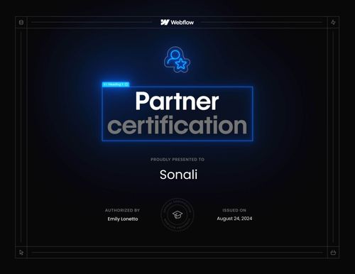 Webflow partner certificate - sonali dadhich