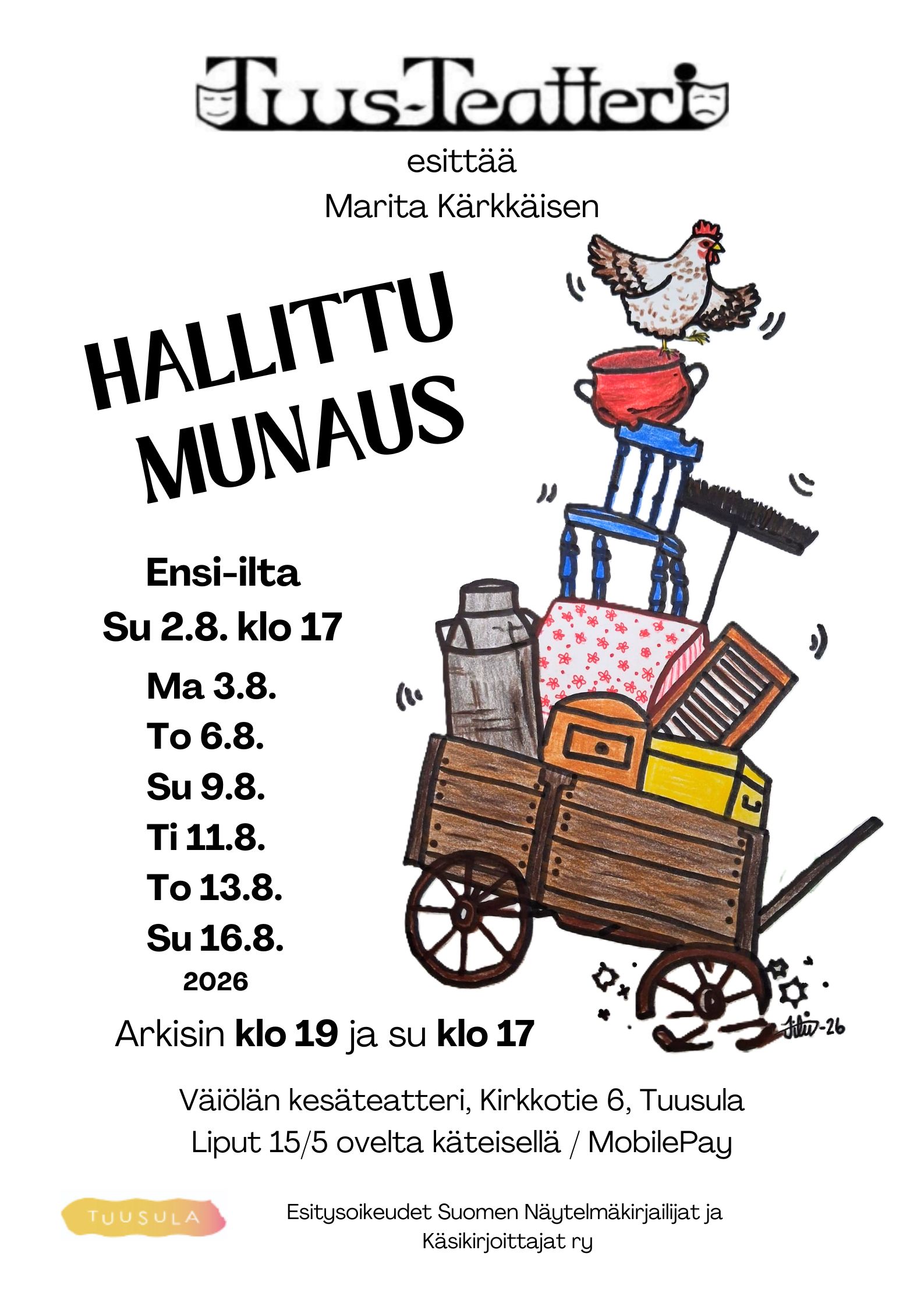 Tuusteatteri esittää Ilkka Malmin ja Rami Saarijärven komedian KIHLAT TAI KONKURSSI