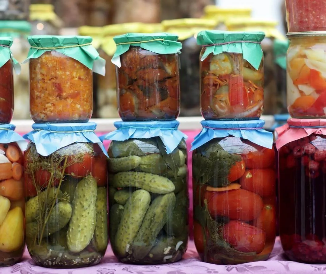 An assortment of preserved and pickled vegetables.