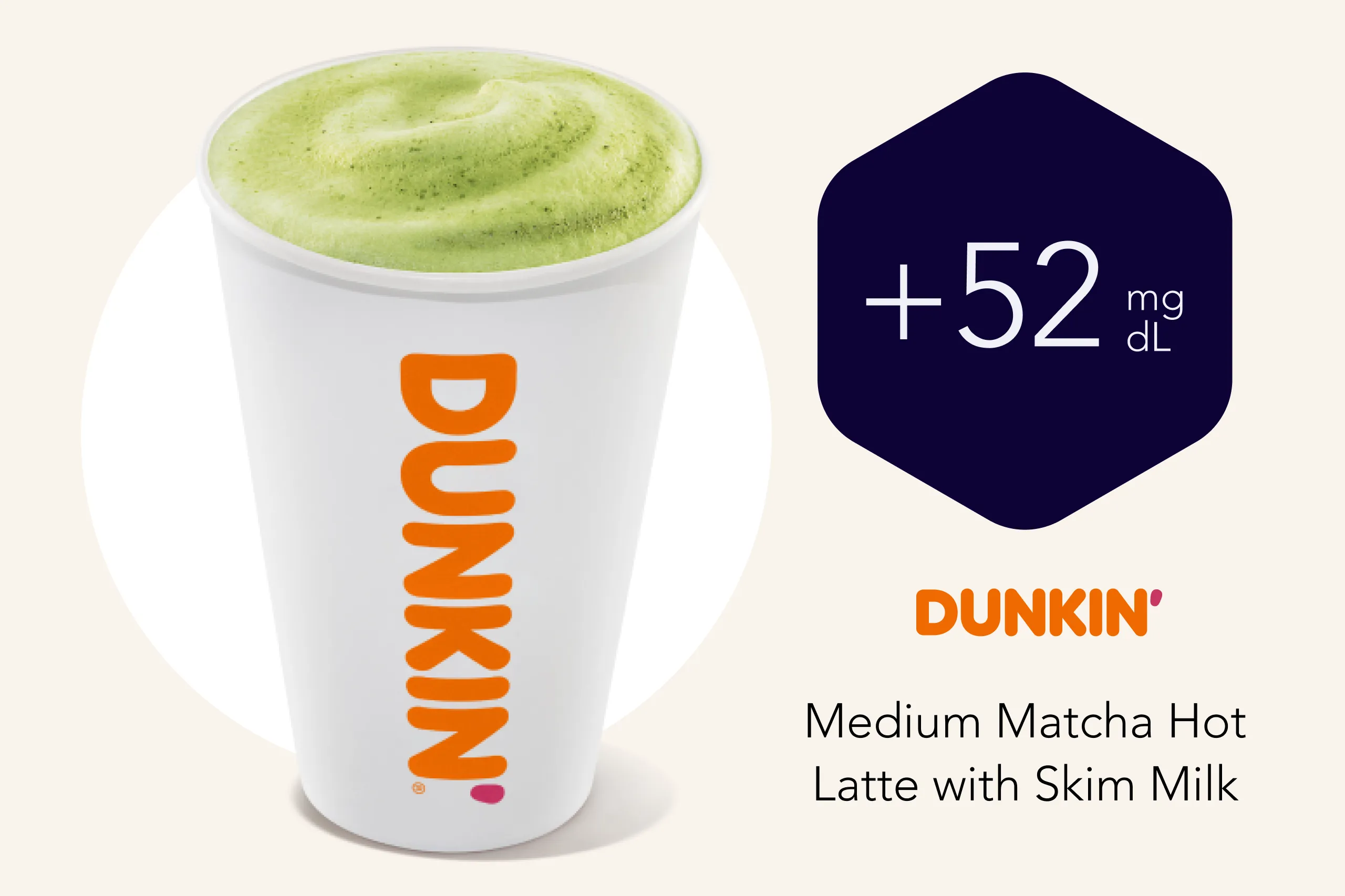 Dunkin Donuts Medium Matcha Hot Latte with Skim Milk