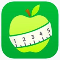 Green apple with measuring tape, representing diet or weight loss tracking