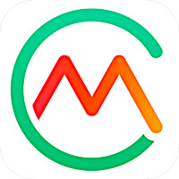 Colorful letter M logo design with green curved lines