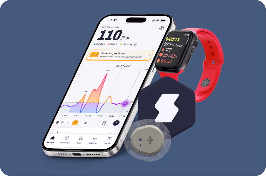 Smartphone and smartwatch displaying health tracking glucose monitoring app