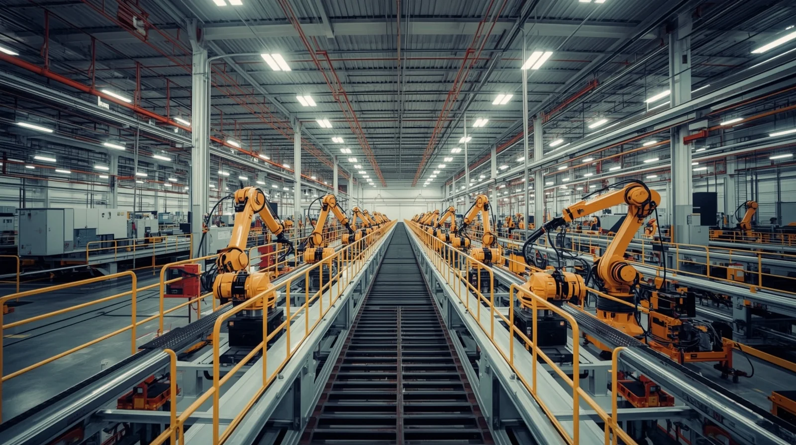 Industrial production line with robotic assembly systems in a Canadian manufacturing facility