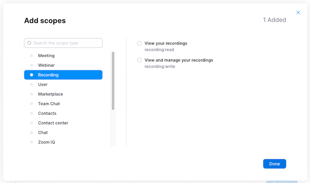 OAuth Scopes in Zoom Apps