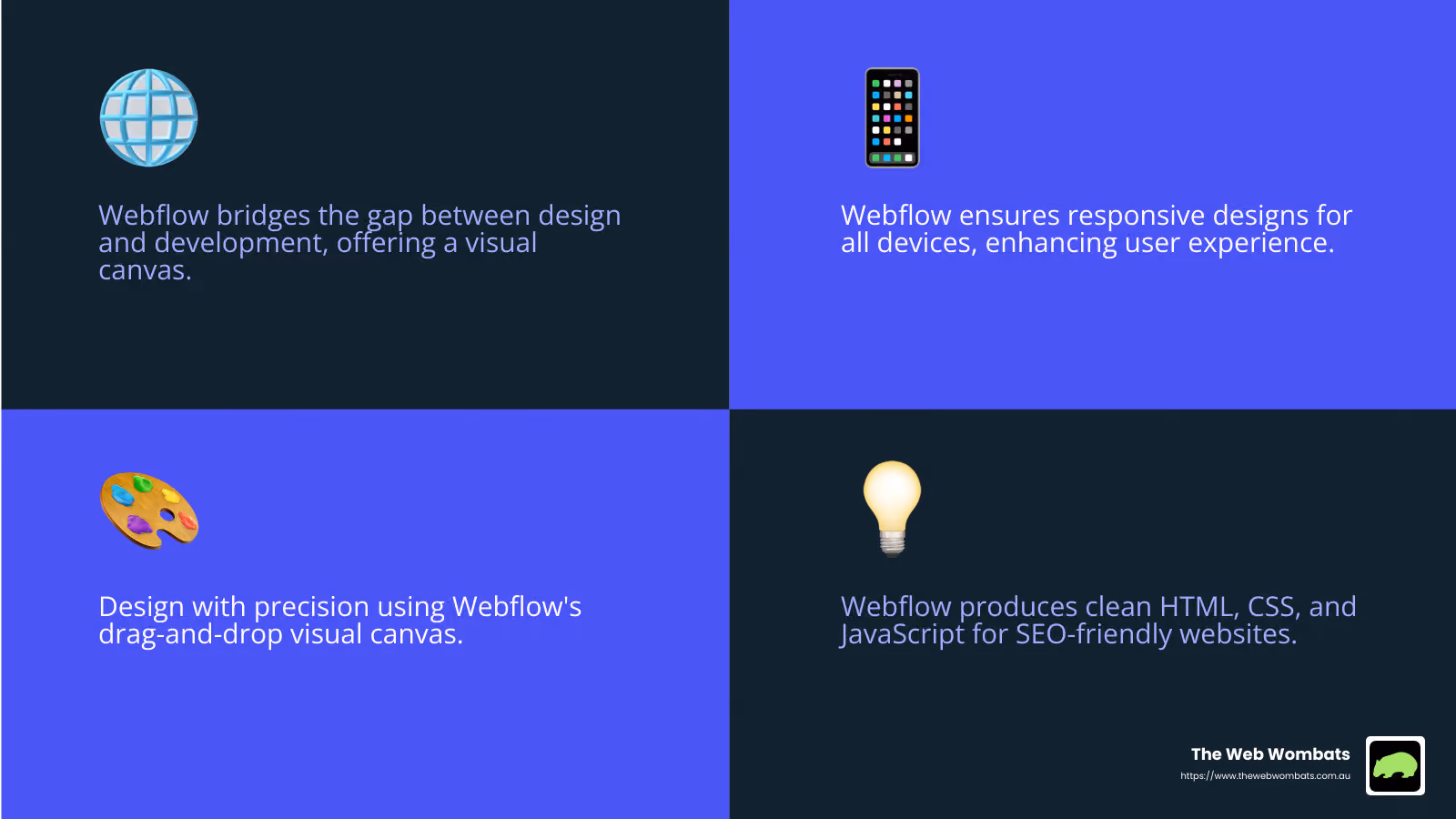 Webflow visual-first approach - web design, webflow development infographic 4_facts_emoji_blue