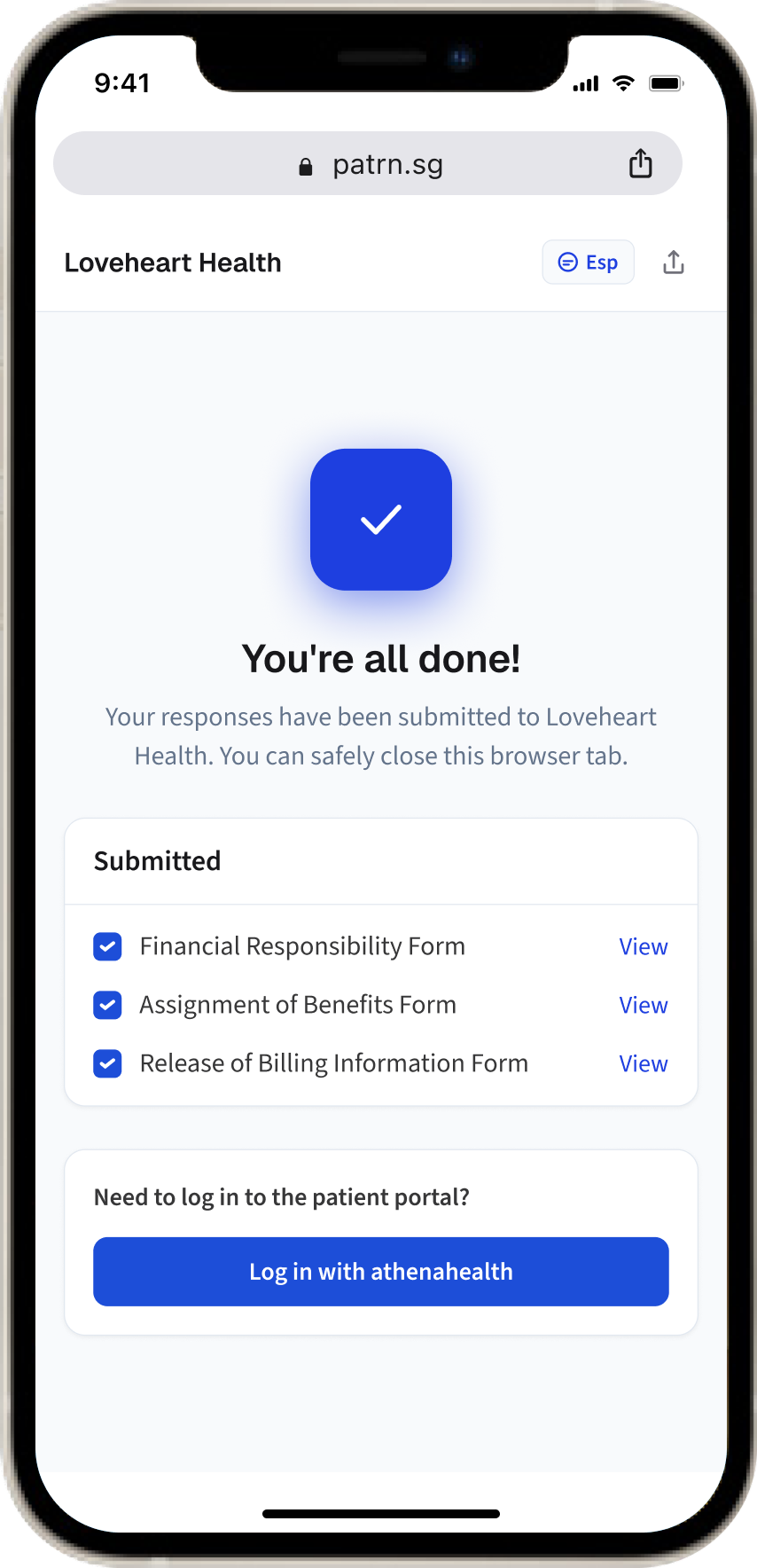Patient-facing form completion step 4