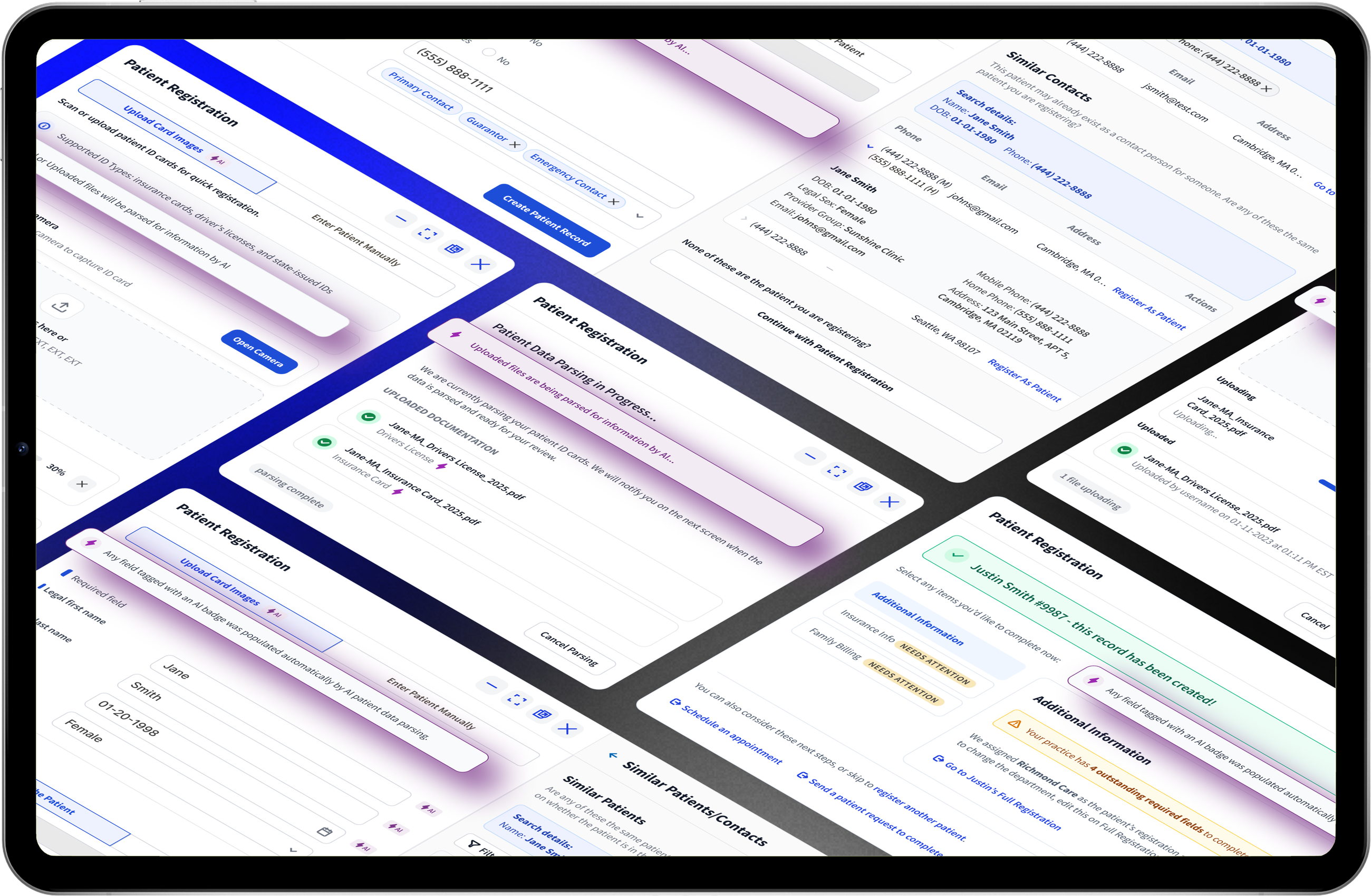 Reimagine Patient Registration product mockup in tablet frame
