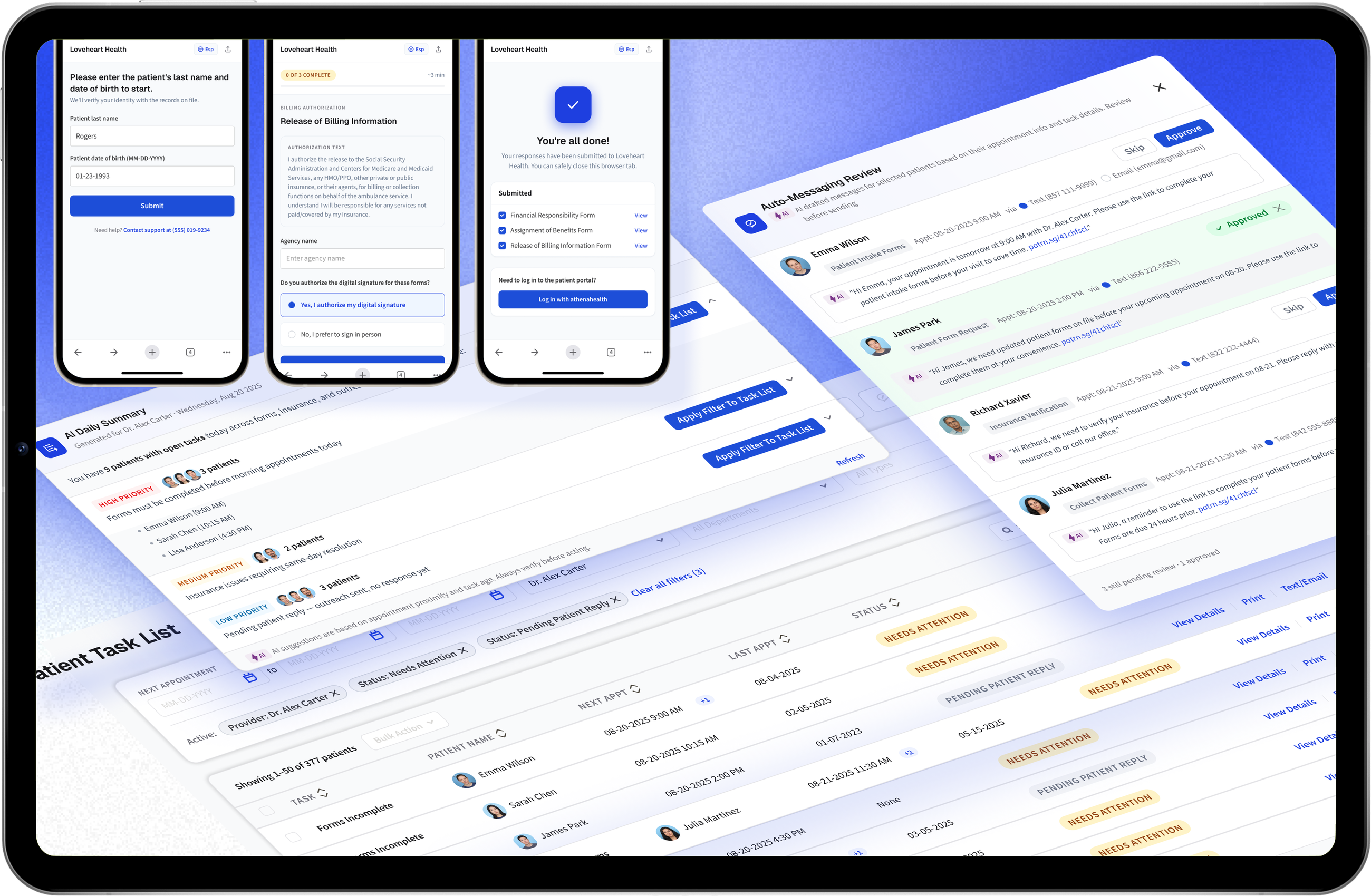 Front Office Work Management product mockup in tablet frame