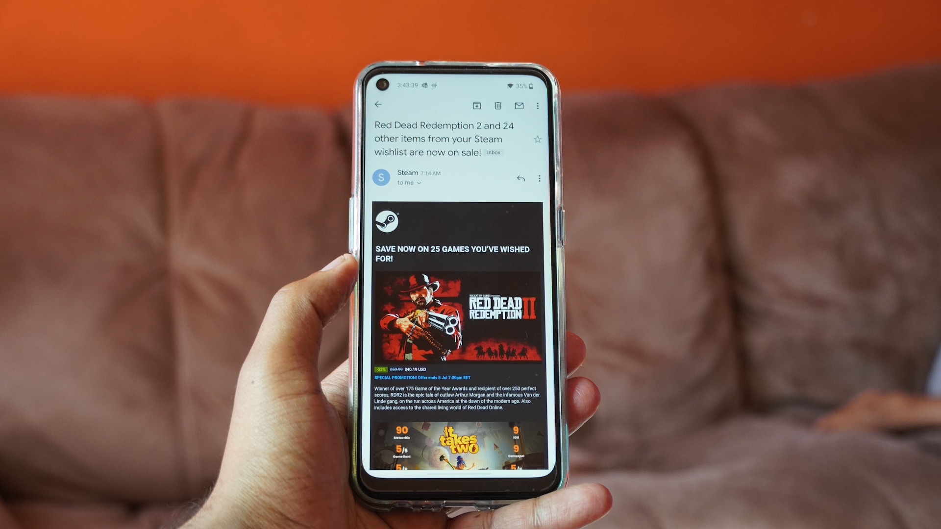 Email opening message example on iphone