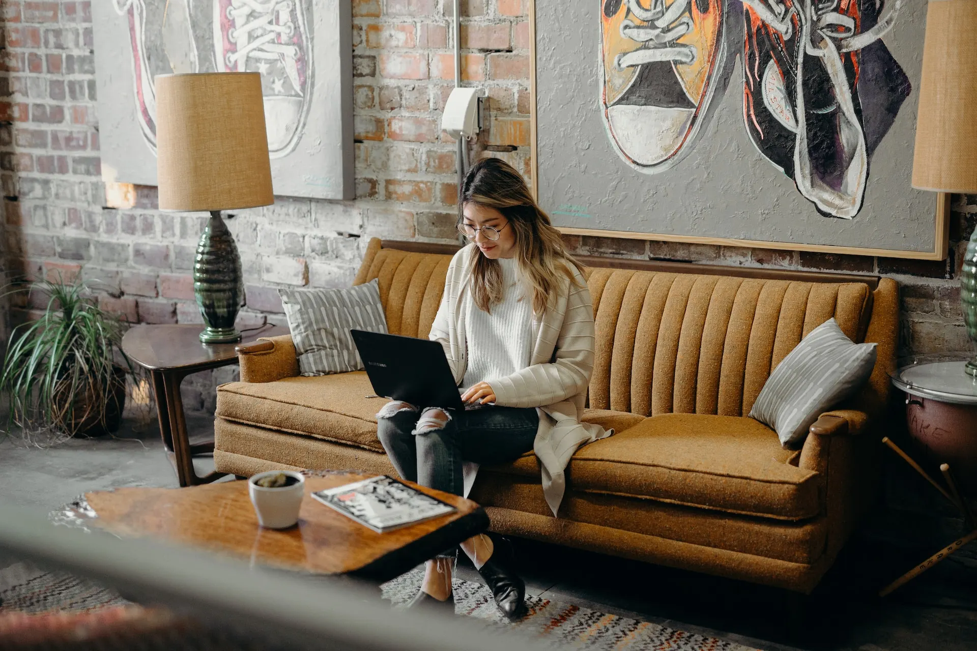 A woman working on her laptop