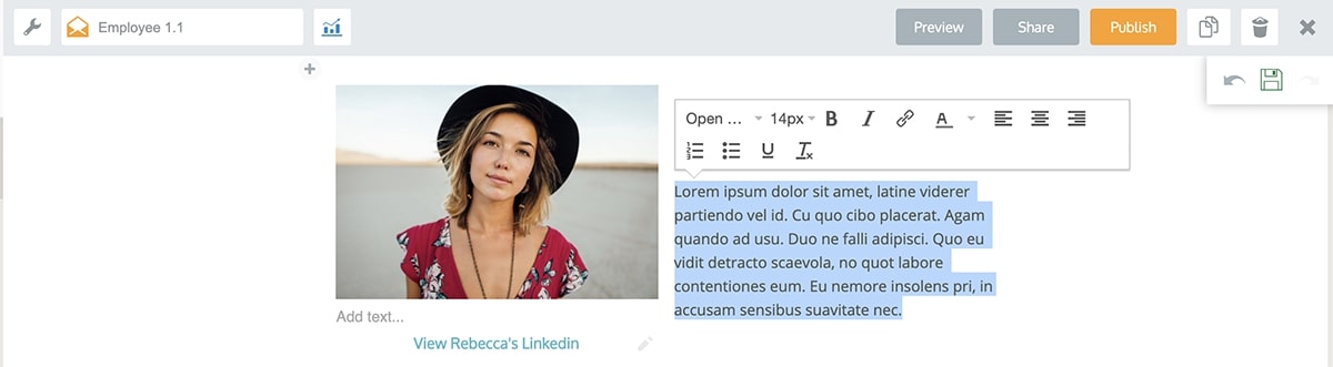 An Interface of an online HTML newsletter builder Publicate
