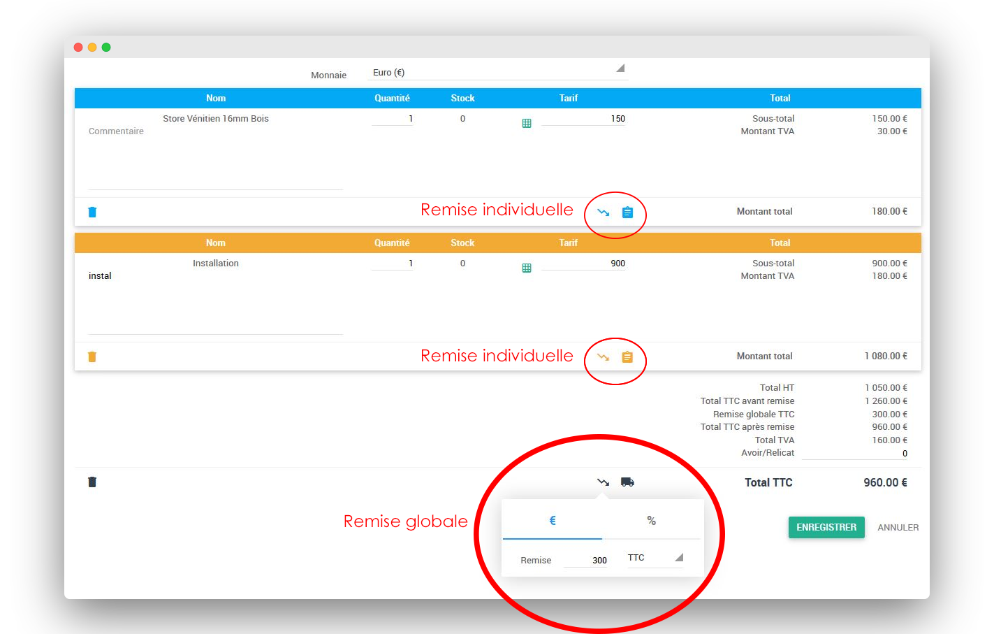 Calculer remise sur un devis