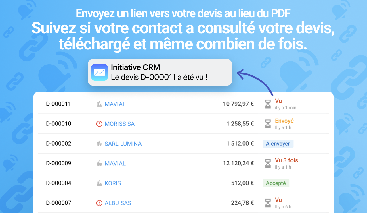 Devis en ligne - CRM avec statistiques d'ouverture des devis