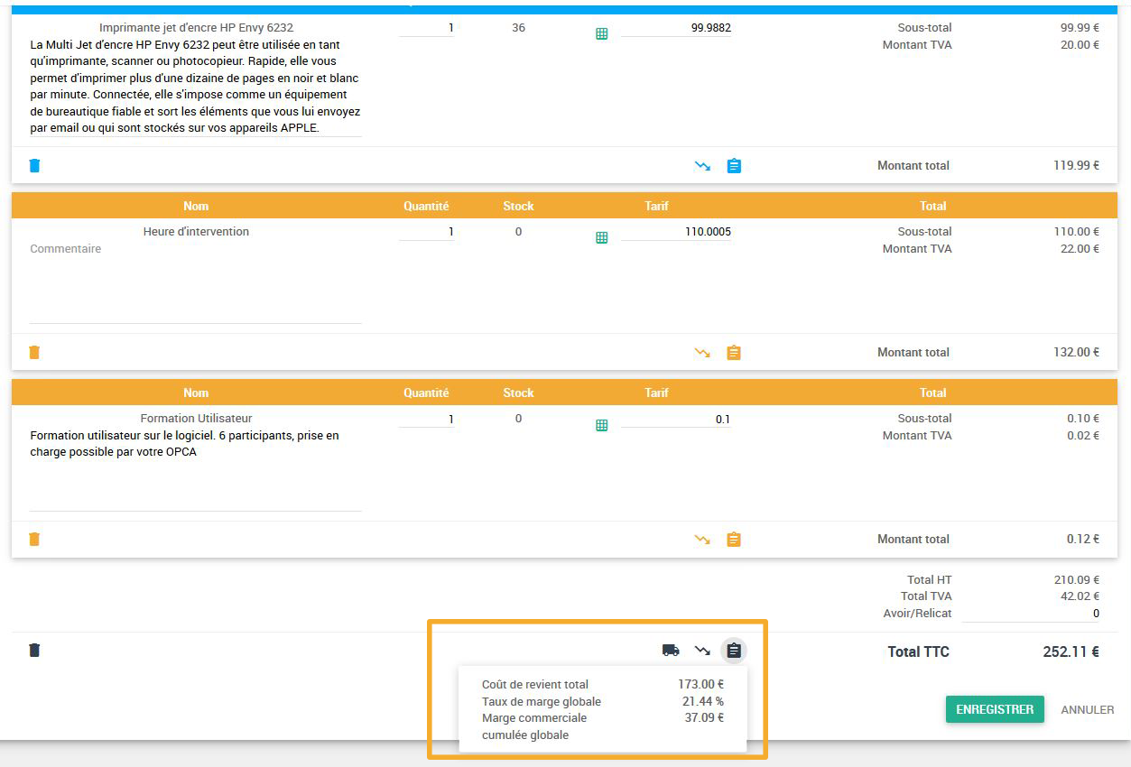 Calcul marge commerciale et son coût de revient