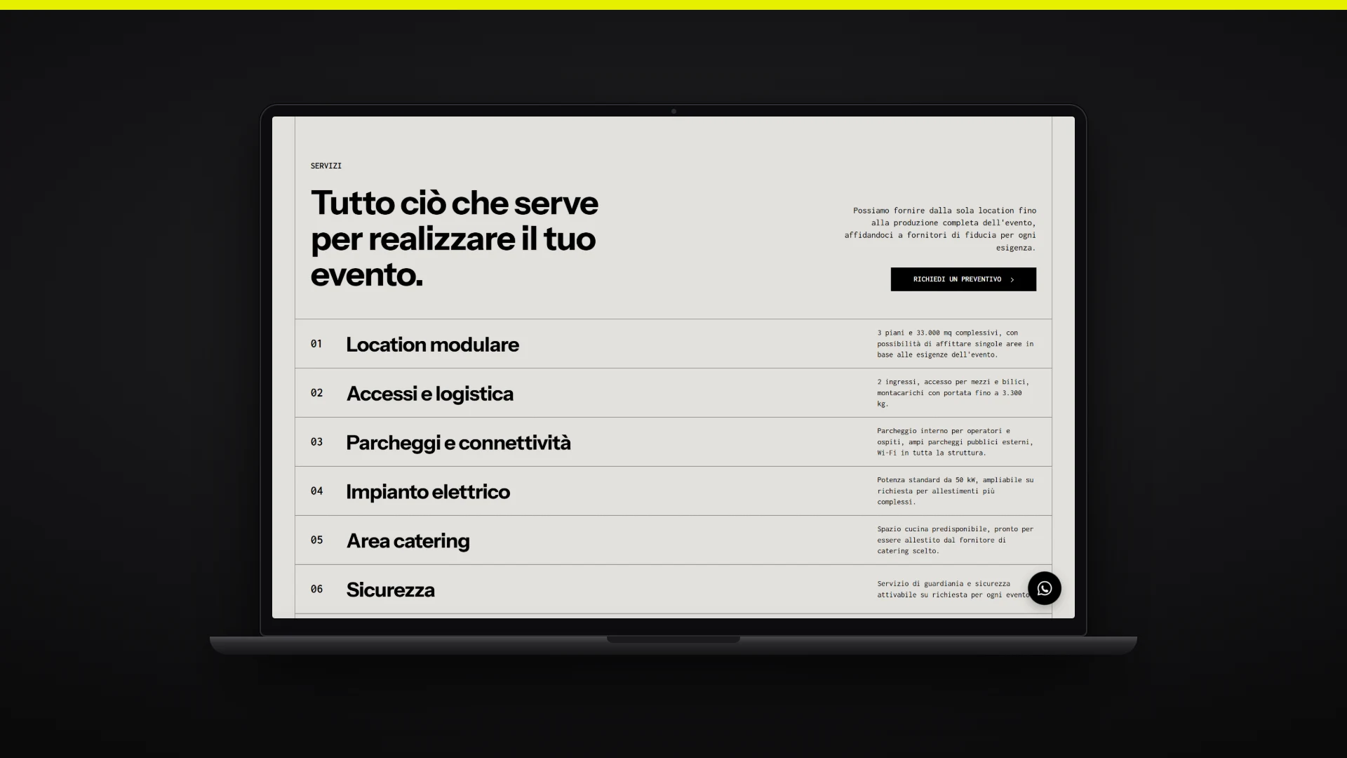 Sezione servizi del sito Spazio Fase su laptop