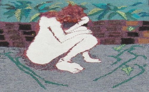 tabitha gilmore barnes tapestry eve with head down in the garden
