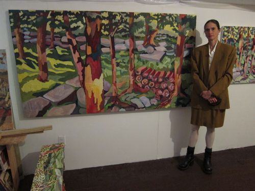 Monotype by Victoria Scott of rocks and water in muted tones