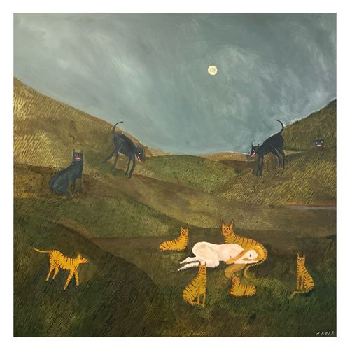 Painting of dogs and moon by Scott Ackerman