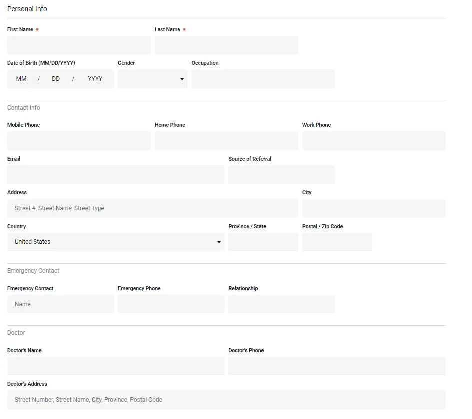 personal information form