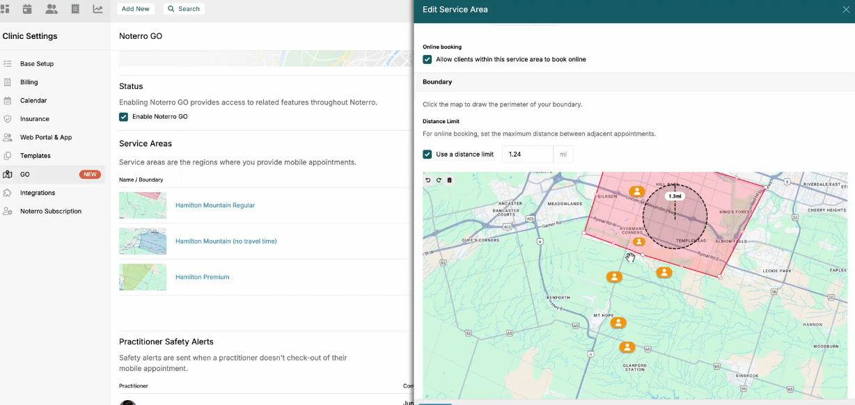 Edit Service Area on Noterro GO