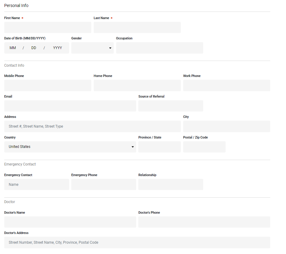 personal information form