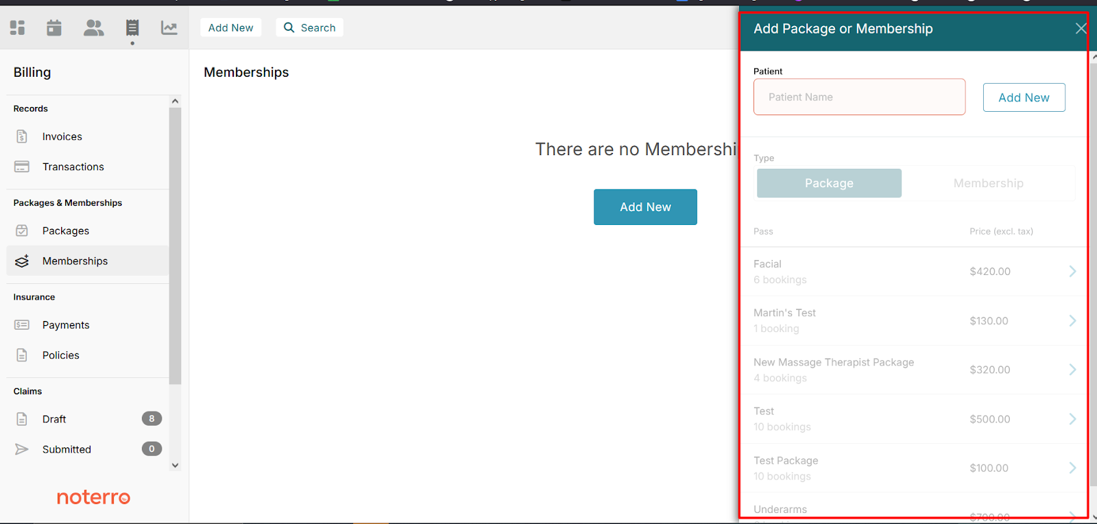 Add Package or Memberships