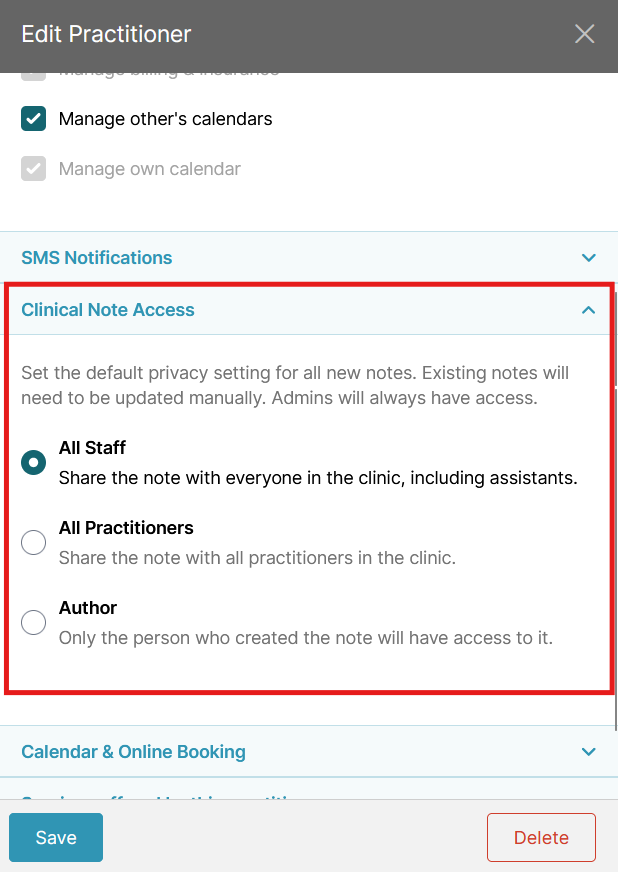 Edit Clinical Note Access