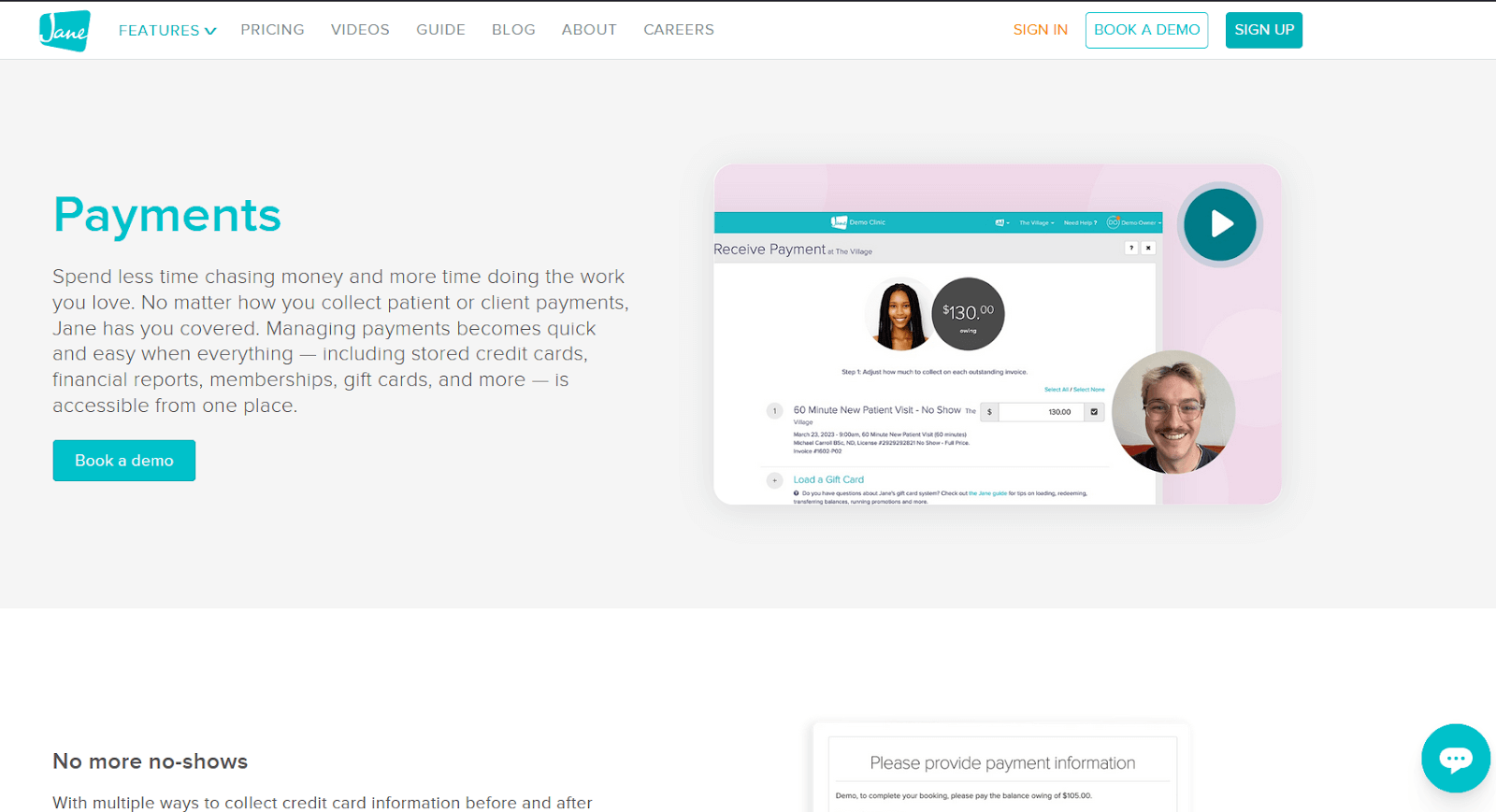 payment overview page for jane app
