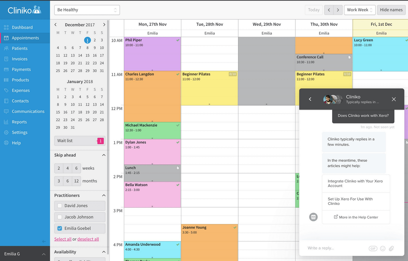 Online booking calendar for clinics