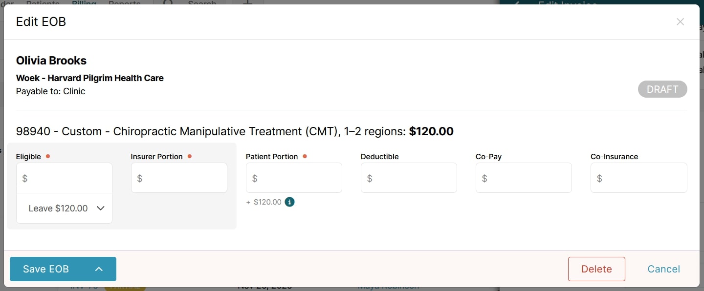 Chiropractic EOB Breakdown for Custom Manipulative Treatment