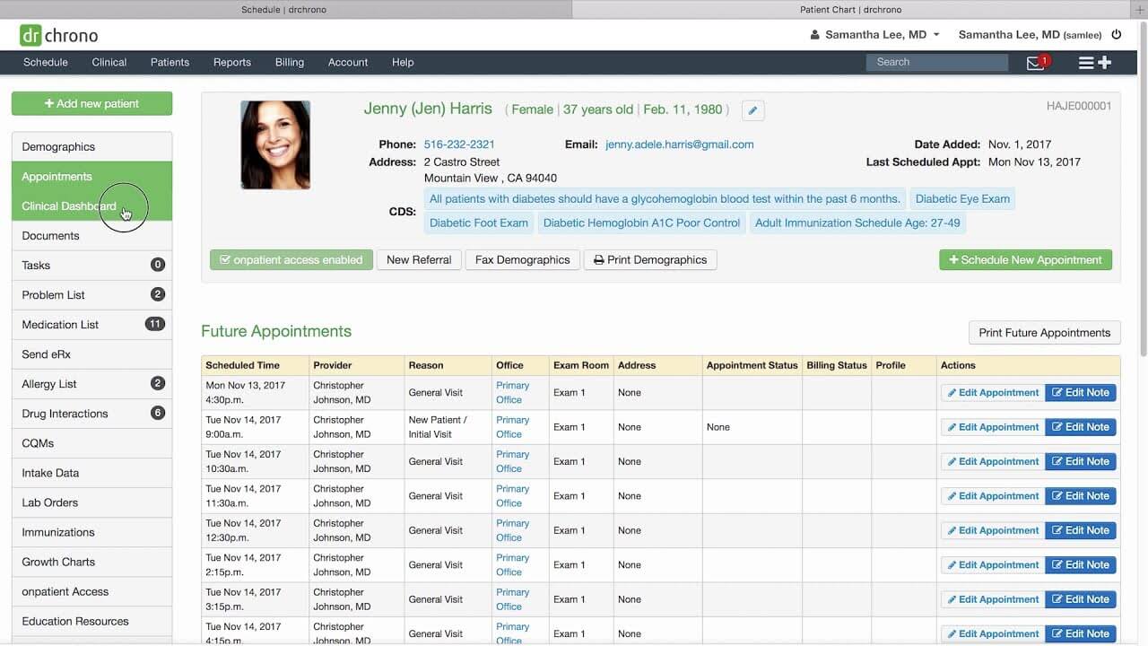 Chiropractic Scheduling Dashboard with Integrated EHR Appointments-DRChrono